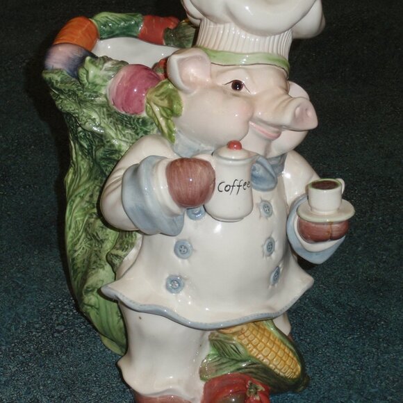 Kaldun & Bogle Chef Pig Vegetable Lettuce Vase Utensil Crock Holder 11" RARE! - Picture 3 of 9